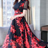 Short Sleeves V Neck Chiffon Swing Floral Maxi Dress - Image 2