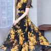 Short Sleeves V Neck Chiffon Swing Floral Maxi Dress - Image 4