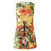Sleeveless O-Neck Luxurious Beading Animal and Plant Print Mini Dress