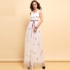Sleeveless Vintage Floral Embroidery Bow Tie Mesh Elegant Party Dress