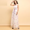Sleeveless Vintage Floral Embroidery Bow Tie Mesh Elegant Party Dress - Image 2