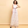 Sleeveless Vintage Floral Embroidery Bow Tie Mesh Elegant Party Dress - Image 3