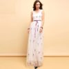 Sleeveless Vintage Floral Embroidery Bow Tie Mesh Elegant Party Dress - Image 4