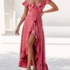 Split Off The Shoulder Ruffles Maxi Dress