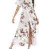 Split Wrap Short Sleeves Chiffon Floral Maxi Dress