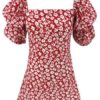 Square Neck Floral Print Puff Sleeve Sundress - Image 3
