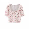 Strawberry Print V-Neck Short Sleeve Blouse - Image 2