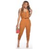 Streetwear Fashion O-Neck Button Pleated Bandage Vest One Piece Outfits