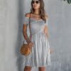 Stripe Sexy Off Shoulder Streetwear Elegant Crossed Short Sleeve Short Dress