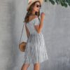 Stripe Sexy Off Shoulder Streetwear Elegant Crossed Short Sleeve Short Dress - Image 2
