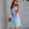 Stripe Sexy Off Shoulder Streetwear Elegant Crossed Short Sleeve Short Dress - Image 5