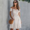 Stripe Sexy Off Shoulder Streetwear Elegant Crossed Short Sleeve Short Dress - Image 7