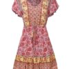 V Neck Lace Up Floral Print Cotton Blend Beach Dress - Image 5