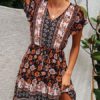 V Neck Lace Up Floral Print Cotton Blend Beach Dress - Image 6