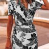 V Neck Printed Lace Up Beach Dress - Image 2