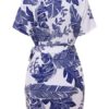 V Neck Printed Lace Up Beach Dress - Image 3