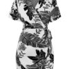 V Neck Printed Lace Up Beach Dress - Image 4