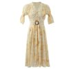 V-neck Ruched Belted Fashion Printed Chiffon Dress