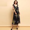 Vintage Bow Tie Star Printed Ruffles Elegant Party Long Dress