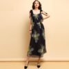 Vintage Bow Tie Star Printed Ruffles Elegant Party Long Dress - Image 2