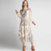 Vintage Floral Embroidery Long Sleeve Party Dress