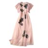 Vintage Floral Embroidery Ruffles Sleeve Long Elegant Dress - Image 7