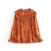 Vintage Floral Print Ruffles O Neck Loose Blouses - Image 2