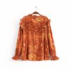 Vintage Floral Print Ruffles O Neck Loose Blouses - Image 3