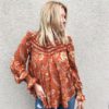 Vintage Floral Print Ruffles O Neck Loose Blouses