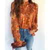 Vintage Floral Print Ruffles O Neck Loose Blouses - Image 6