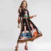 Vintage Long Sleeve Gorgeous Painting Queen Print  Elegant dress - Image 2