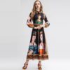 Vintage Long Sleeve Gorgeous Painting Queen Print  Elegant dress - Image 3