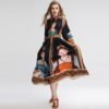 Vintage Long Sleeve Gorgeous Painting Queen Print  Elegant dress - Image 6