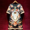 Vintage Runway Half Sleeve Diamond Beaded Flower Print Party Loose Dress