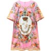 Vintage Runway Half Sleeve Diamond Beaded Flower Print Party Loose Dress - Image 12