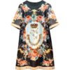 Vintage Runway Half Sleeve Diamond Beaded Flower Print Party Loose Dress - Image 6