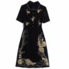 Vintage Short Sleeve  Runway Gold Line Embroidery High Quality Dress - Image 3