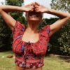 Vintage chic fashion floral print beach sleeveless crop tops - Image 3