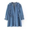 Vintage Ruffles Deep V-Neck Loose Blouse Shirt - Image 2