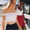 Vintage sexy off shoulder slash neck ruffles short sleeve t-shirt - Image 6