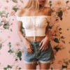 Vintage sexy off shoulder slash neck ruffles short sleeve t-shirt - Image 4
