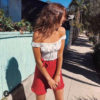 Vintage sexy off shoulder slash neck ruffles short sleeve t-shirt - Image 5