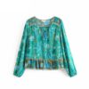 Floral Print Long Sleeve Ruffles Blouse