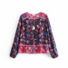Floral Print Long Sleeve Ruffles Blouse - Image 3