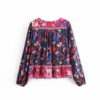 Floral Print Long Sleeve Ruffles Blouse - Image 4