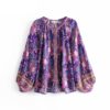 Vintage Floral Printed O-neck Blouse Shirts