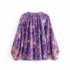 Vintage Floral Printed O-neck Blouse Shirts - Image 2