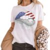 American Flag Lip Print Short Sleeve Tee Shirts