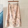 Butterfly Flower Print Silk High Waist A-Line Midi Skirt - Image 2