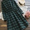 Button Through Drawstring Waist Plaid Shirt Dress - Image 4
